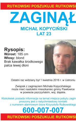 Rutkowski poszukuje 23-letniego Michała Kopycińskiego